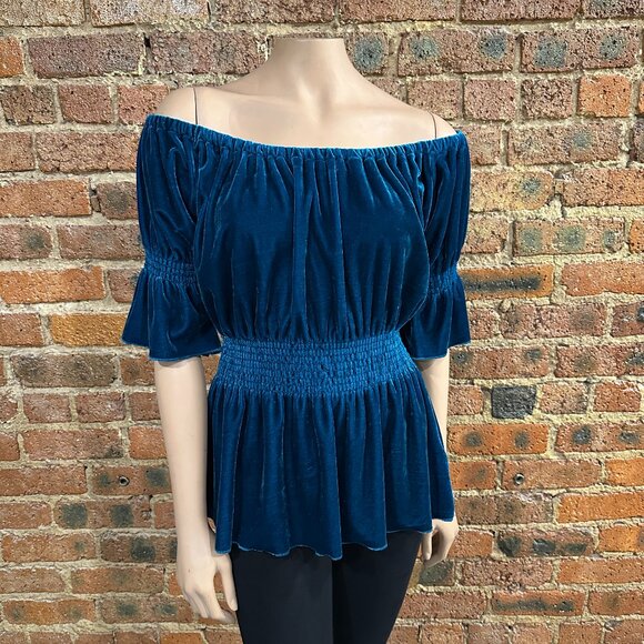 VGC Rancho Estancia Western Off the Shoulder Teal Blouse Size Medium - Picture 1 of 4